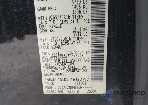 2019 Nissan Frontier Sv z USA, uszkodzony, nr VIN 1N6AD0ER1KN786247